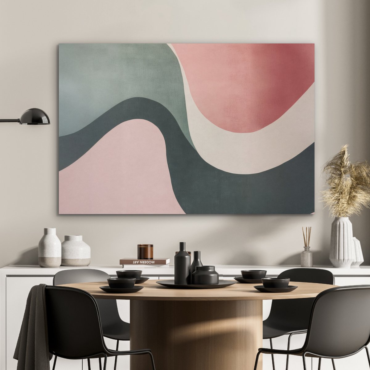 Akoestisch wandpaneel 100x70 cm - Vilt schilderij Abstract - Golven - Sierlijk - Roze - Akoestische panelen - Geluidsdempende wanddecoratie - Geluidsisolatie woonkamer - Muurdecoratie geluidspanelen