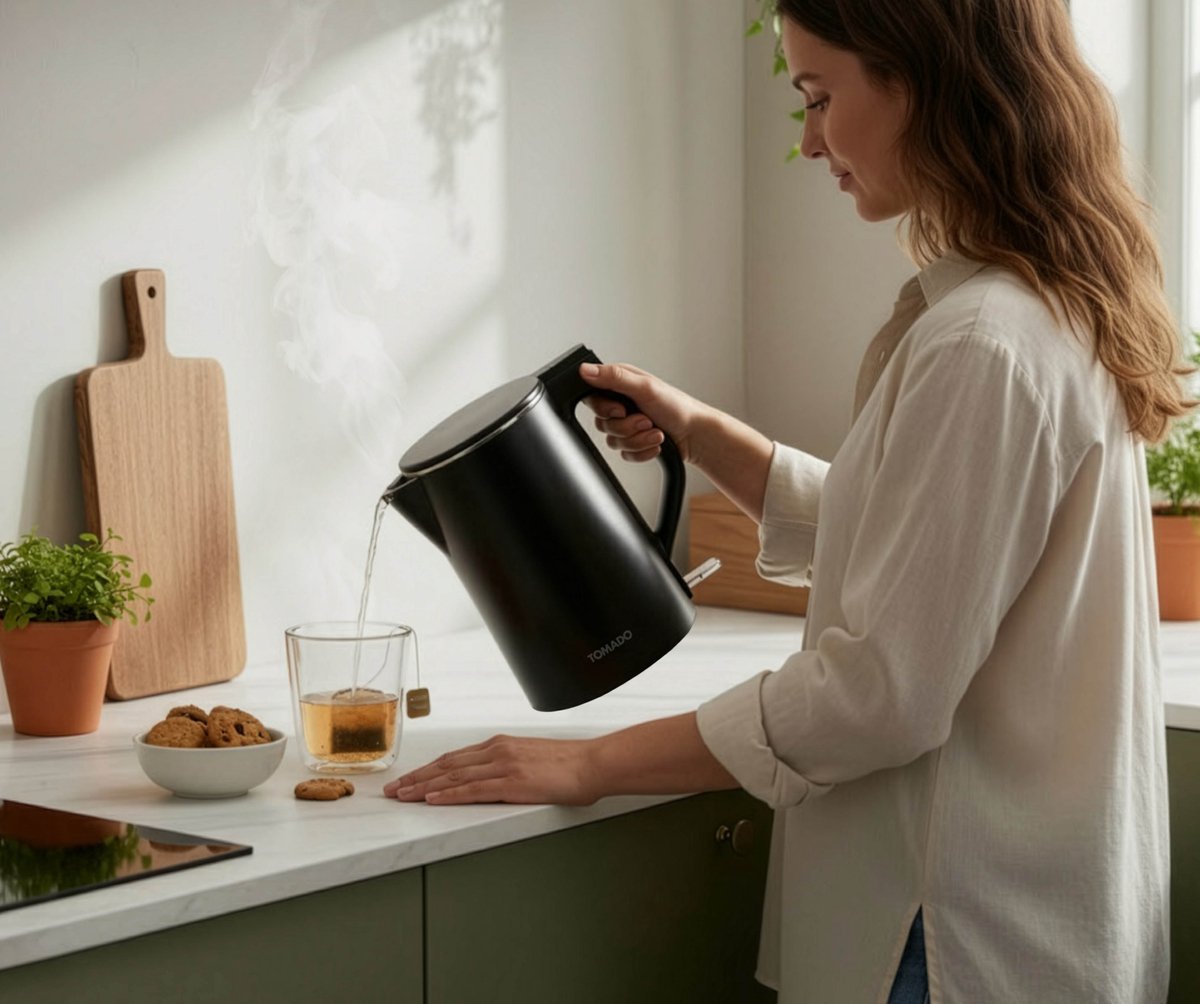 Tomado TWK1708B - Waterkoker - 1,5 liter - Dubbelwandig - 2200 watt - BPA vrij - Matzwart — afbeelding 5