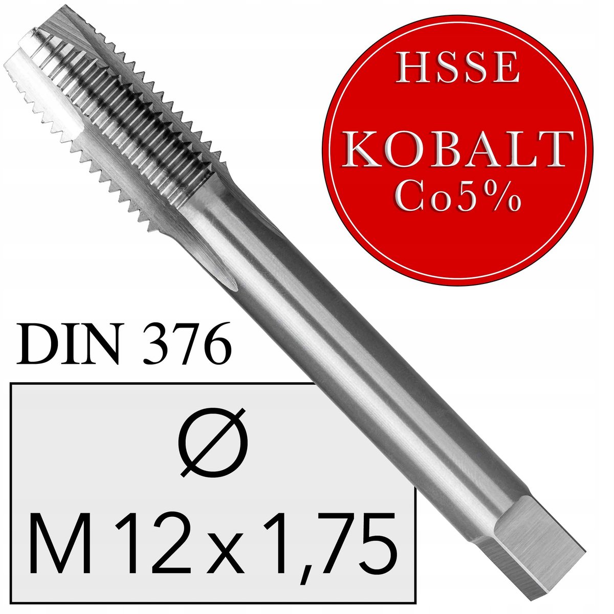 M12x1,75 Kobalt HSS-E Co5 Doorlopende Machine Tap DIN 376