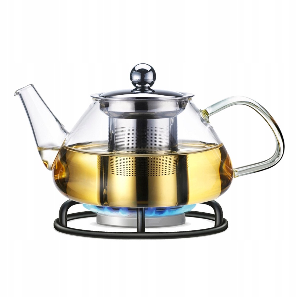 Glazen Theepot met Zetgroep - 700ml - Hittebestendig Glas & RVS