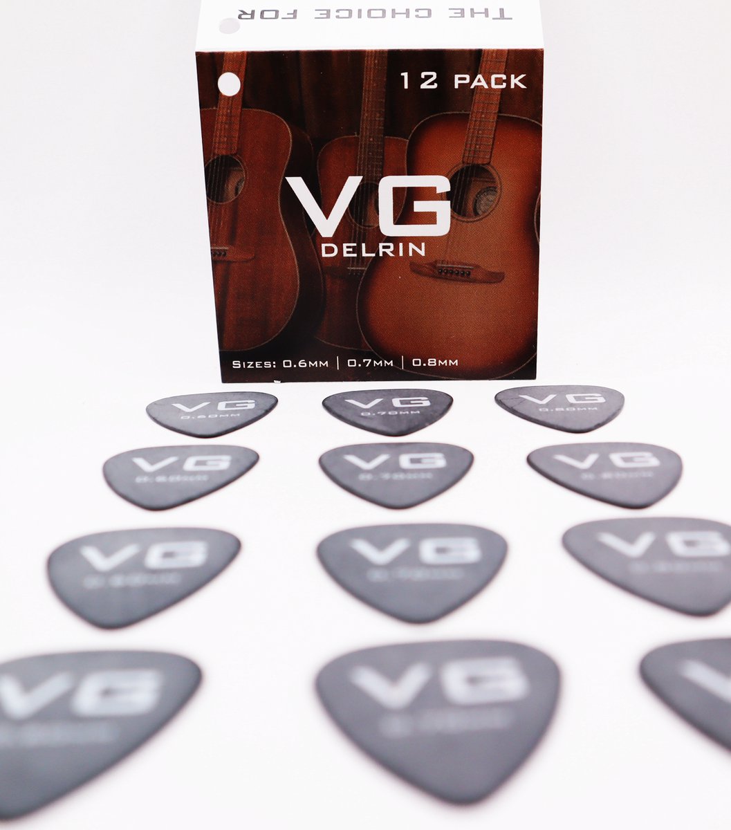 VG plectrum set 12 Delrin plectrums - diktes thin 0.6mm medium 0.7mm en thick 0.8mm