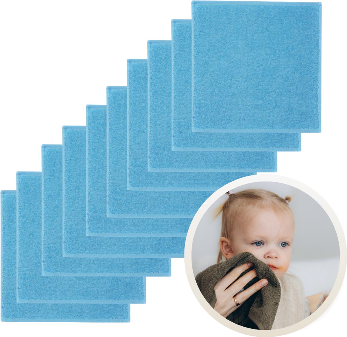 Funnies Spuugdoekjes 10-Pack Blauw - Set van 10 Zachte Spuugdoeken, Monddoekjes, Kwijldoekjes - 30x30 cm - 100% Katoenen Badstof - Absorberend, Sneldrogend en Zacht - Wasmachinebestendig - Perfect voor Gevoelige Babyhuid bij Voeden en Kwijlen