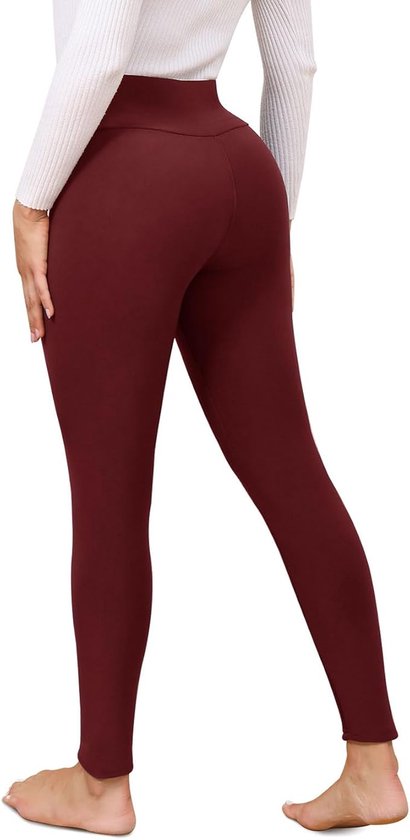Fleece Gevoerde Leggings Vrouwen Thermische Bont Gevoerde Leggings Winter Hoge Taille Warme Sherpa Leggings Dames Workout Yoga Broek, maat M , rood