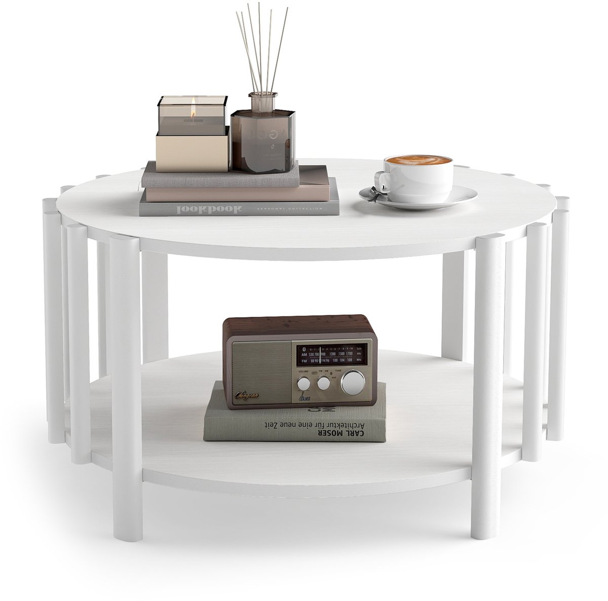 Ronde Salontafel 70×40 cm – Scandinavisch Design – Houtlook Bijzettafel voor Woonkamer