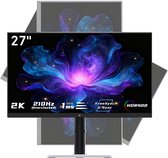 27 inch monitor met een paars-blauwe bloemafbeelding, 2K, 210Hz en 1ms.