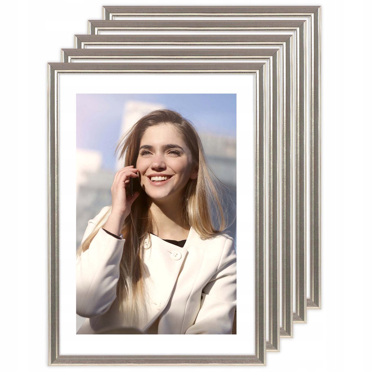 Zilverkleurige Houten Fotolijsten Set - 5 stuks - 15x21 cm