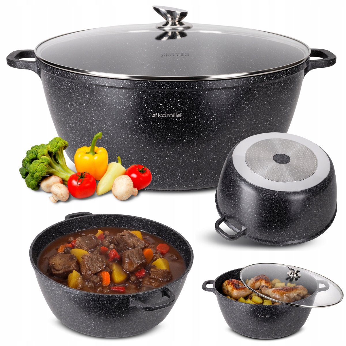 Kamille Grote Aluminium Pan 22L met Marmenlaag & Deksel - Inductie