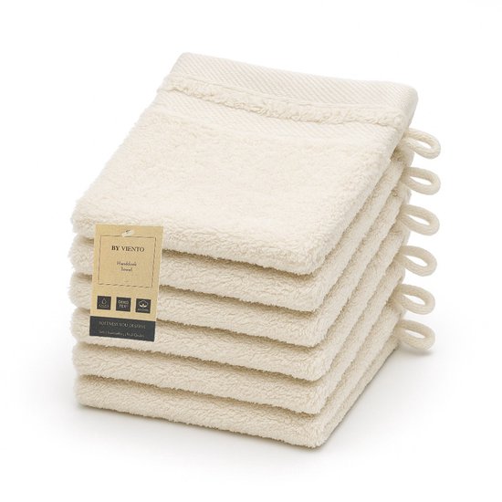 Débarbouillettes de Luxe ByViento – Set de 6 – 15×21 cm – Crème naturelle – Qualité hôtelière – 100 % Katoen – 600 g/m²