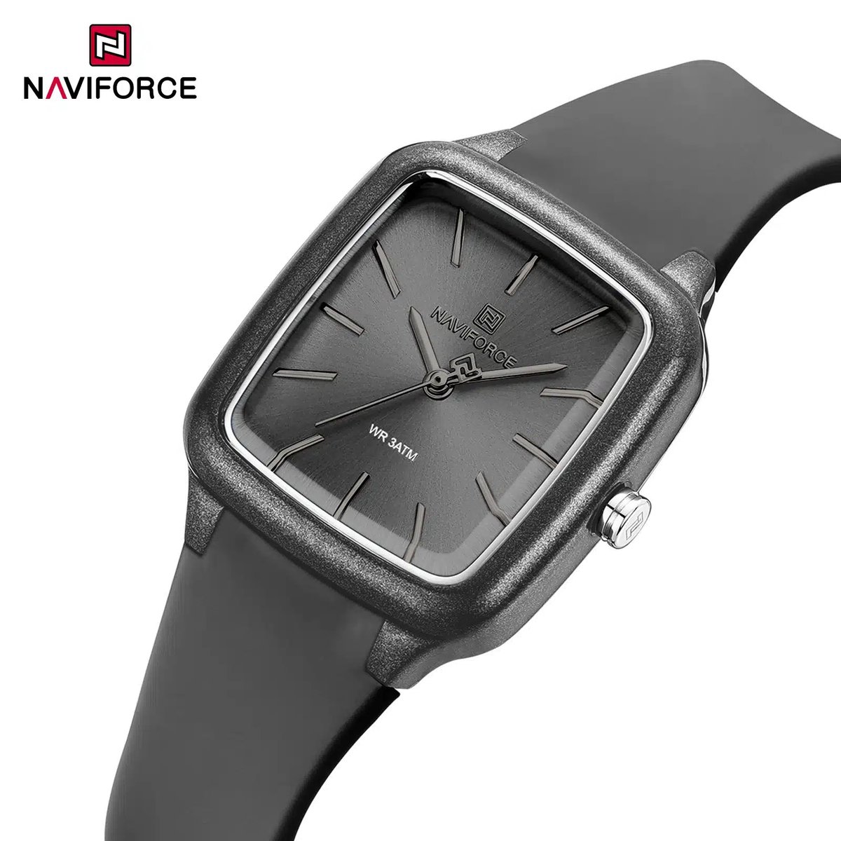 NAVIFORCE horloge met grijze gefumeerde siliconen polsband, grijze wijzerplaat, grijze horlogekast en zilveren wijzers voor dames met stijl ( model 5055 GYGY )