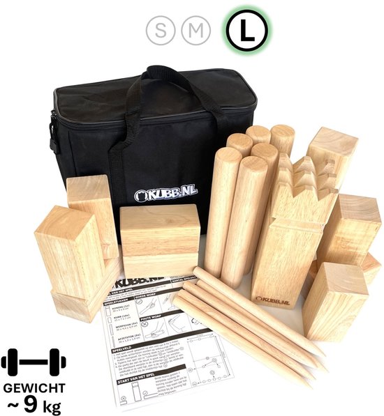 Kubb Spel Original Rubberhout - Wedstrijd set - Inclusief Stevige Draagtas - Familiespel voor Kinderen & Volwassenen - Zweeds zomerspel