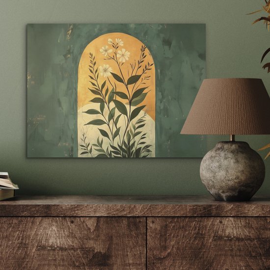 Akoestisch wandpaneel 40x30 cm - Vilt schilderij Plant - Bloemen - Wit - Akoestische panelen - Geluidsdempende wanddecoratie - Geluidsisolatie woonkamer - Muurdecoratie geluidspanelen