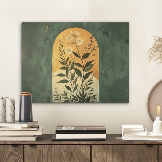Akoestisch wandpaneel 40x30 cm - Vilt schilderij Plant - Bloemen - Wit - Akoestische panelen - Geluidsdempende wanddecoratie - Geluidsisolatie woonkamer - Muurdecoratie geluidspanelen