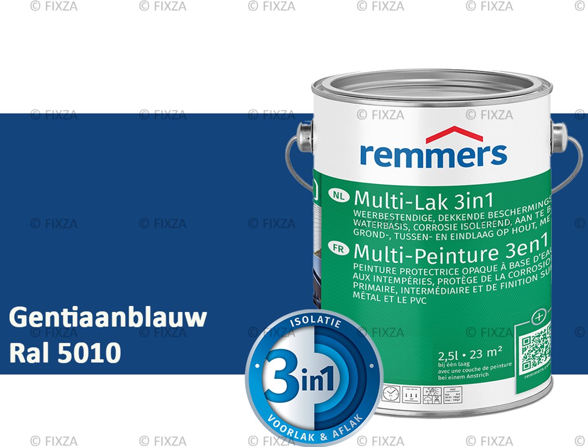 Remmers Multi-Lak 3in1 Gentiaanblauw – 2,5 Liter - lakverf voor Hout, Metaal en Kunststof