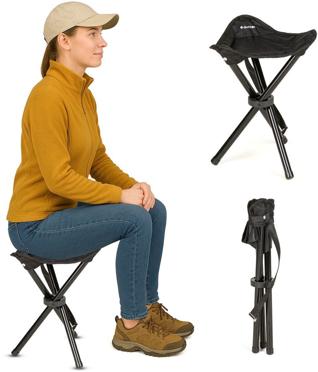 Outtec® Viskrukje - tot 90 kg - Campingstoel - Vouwstoel - Opvouwbare stoel - Kruk - Opvouwbare kruk - Lichtgewicht Campingstoel - Opvouwbare Outdoorkruk