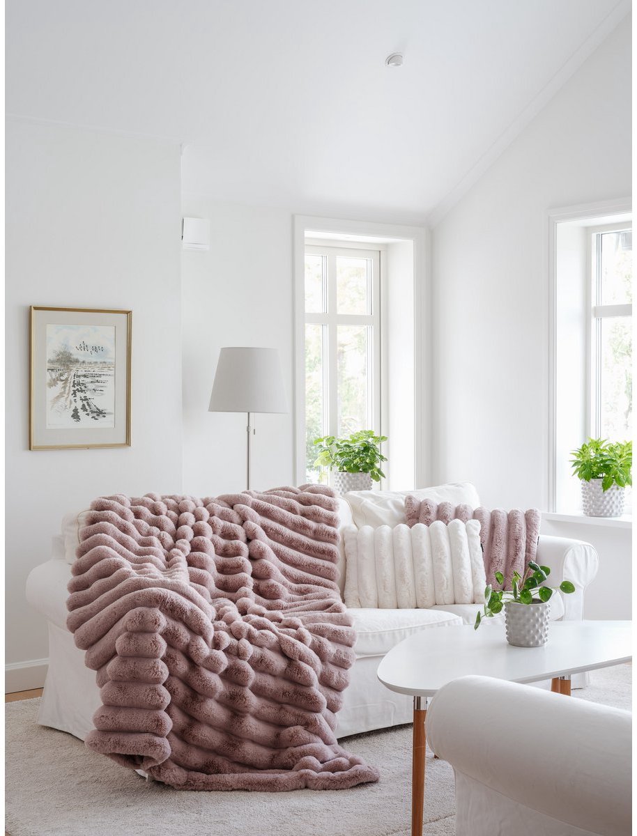 Grote Linnen Deken/Plaid/Sprei 140x220 cm - Lichtroze – Zacht & Luxe – Voor Bank en Bed – Dierproefvrij