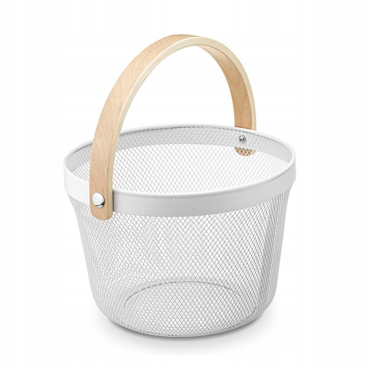 Witte Metalen Organizer Mand met Houten Handvat - 26x18 cm