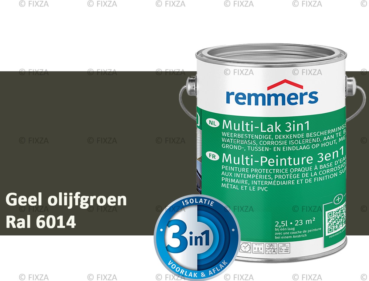 Remmers Multi-Lak 3in1 Geel olijfgroen – 2,5 Liter - lakverf voor Hout, Metaal en Kunststof
