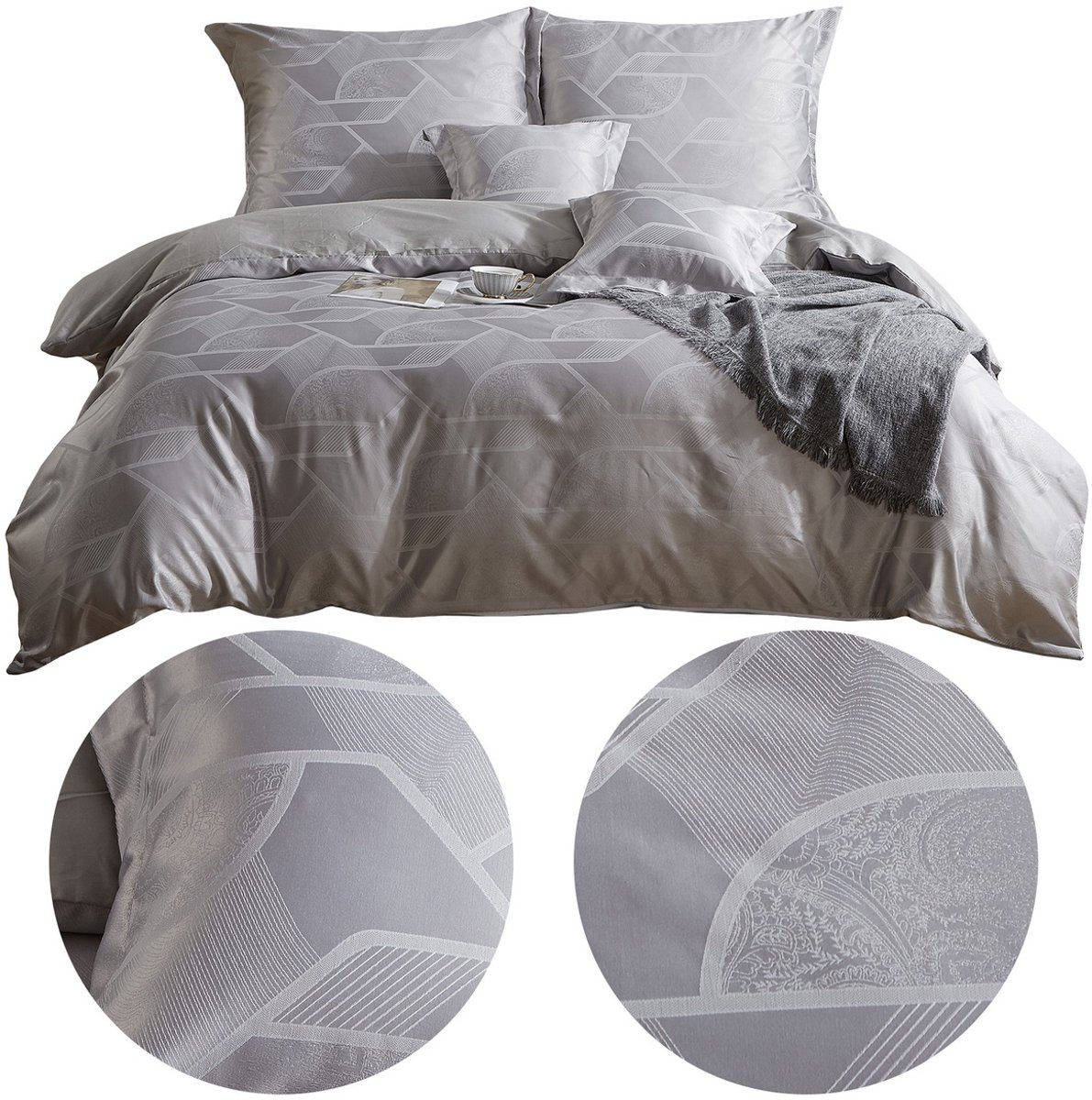 Luxe Satin Katoen Beddengoed Set 220x200cm met Borduurwerk - 5 Delig