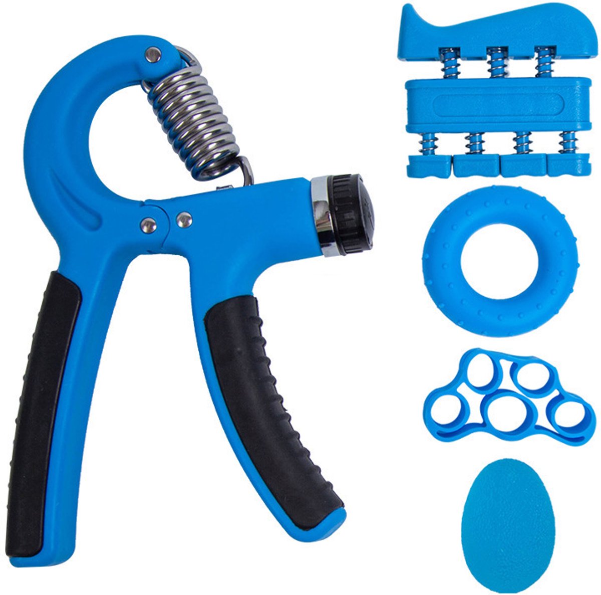 Handtrainer - Set van 5 - Onderarmtrainer - Thuis Fitness - 5-60 kg Verstelbaar - Gripkrachttrainer Vingertrainer Vingerstretcher Trainingsring Handgreep - Voor Fitness, Dagelijkse Training, Vinger- en Polstraining - Blauw