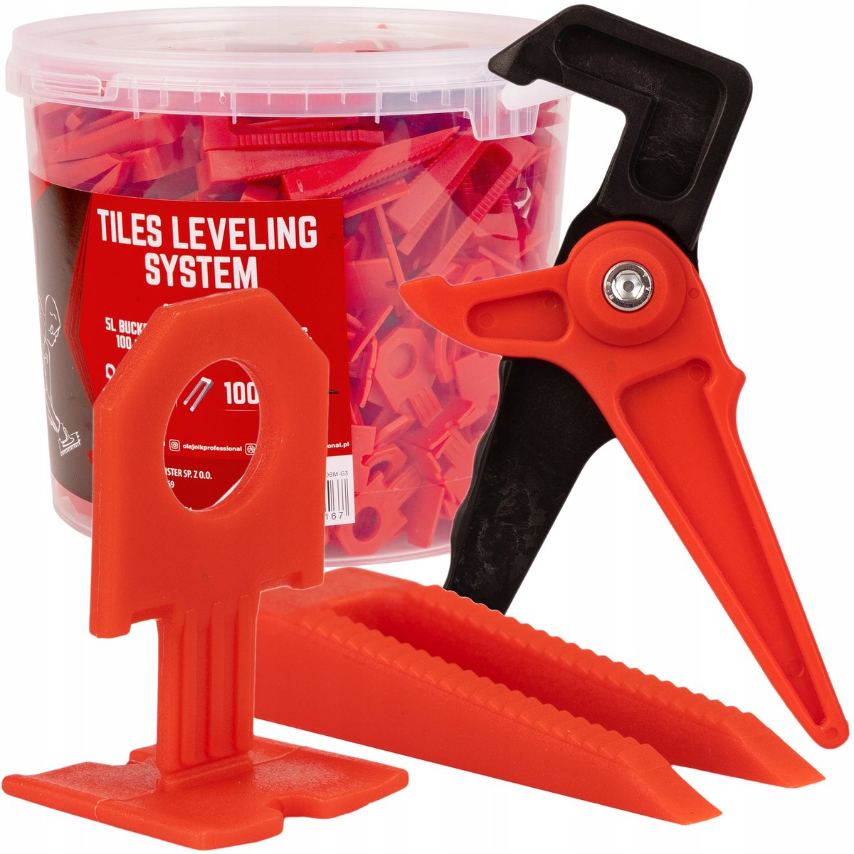 Het nivelleringssysteem van Olejnik Tegel: 250 clips, 100 wiggen, tang