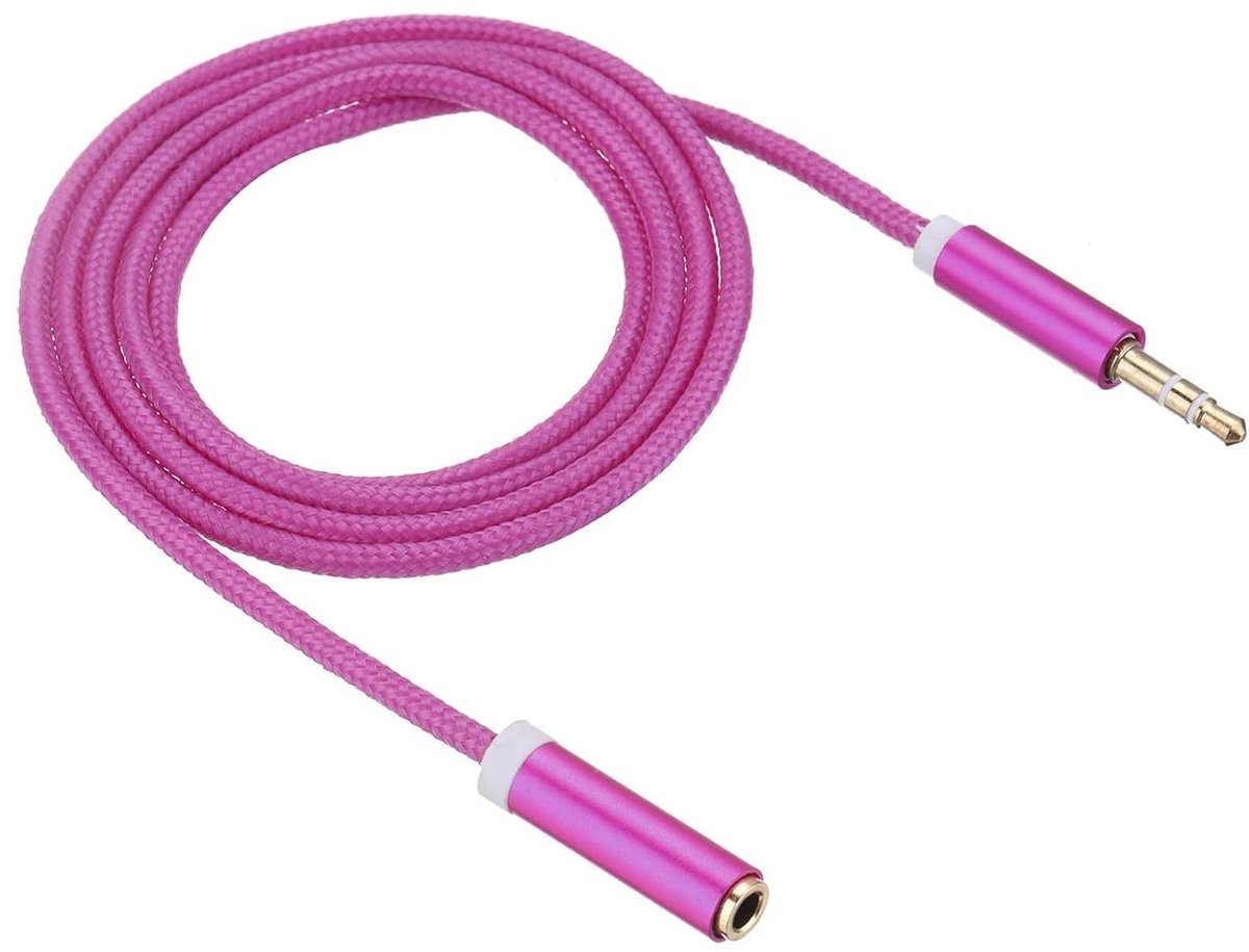 Verlengkabel hoofdtelefoon AUX mannelijk vrouwelijk nylon gevlochten roze 2 meter lang