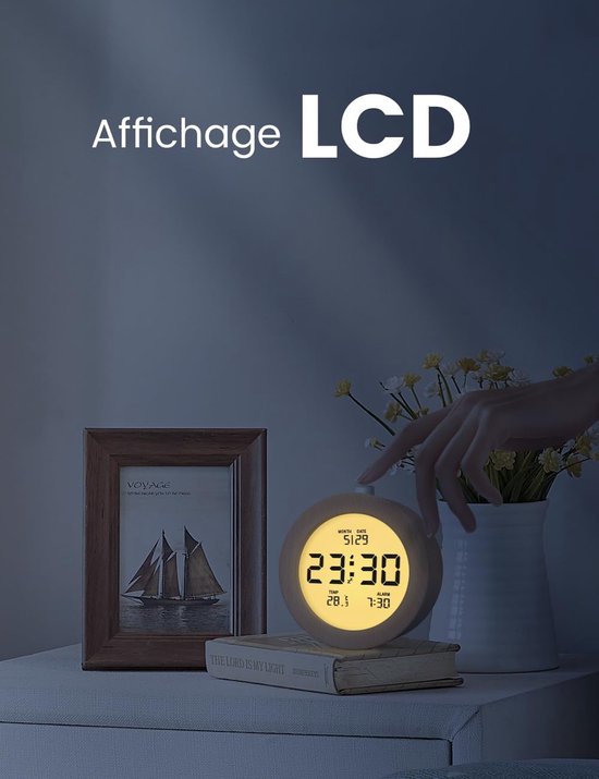 Houten digitale wekker, LCD-digitale klok met datum, temperatuur, snooze-functie, achtergrondverlichting, digitale klok op batterijen [Vereist 3 AAA-batterijen] van houten — afbeelding 3