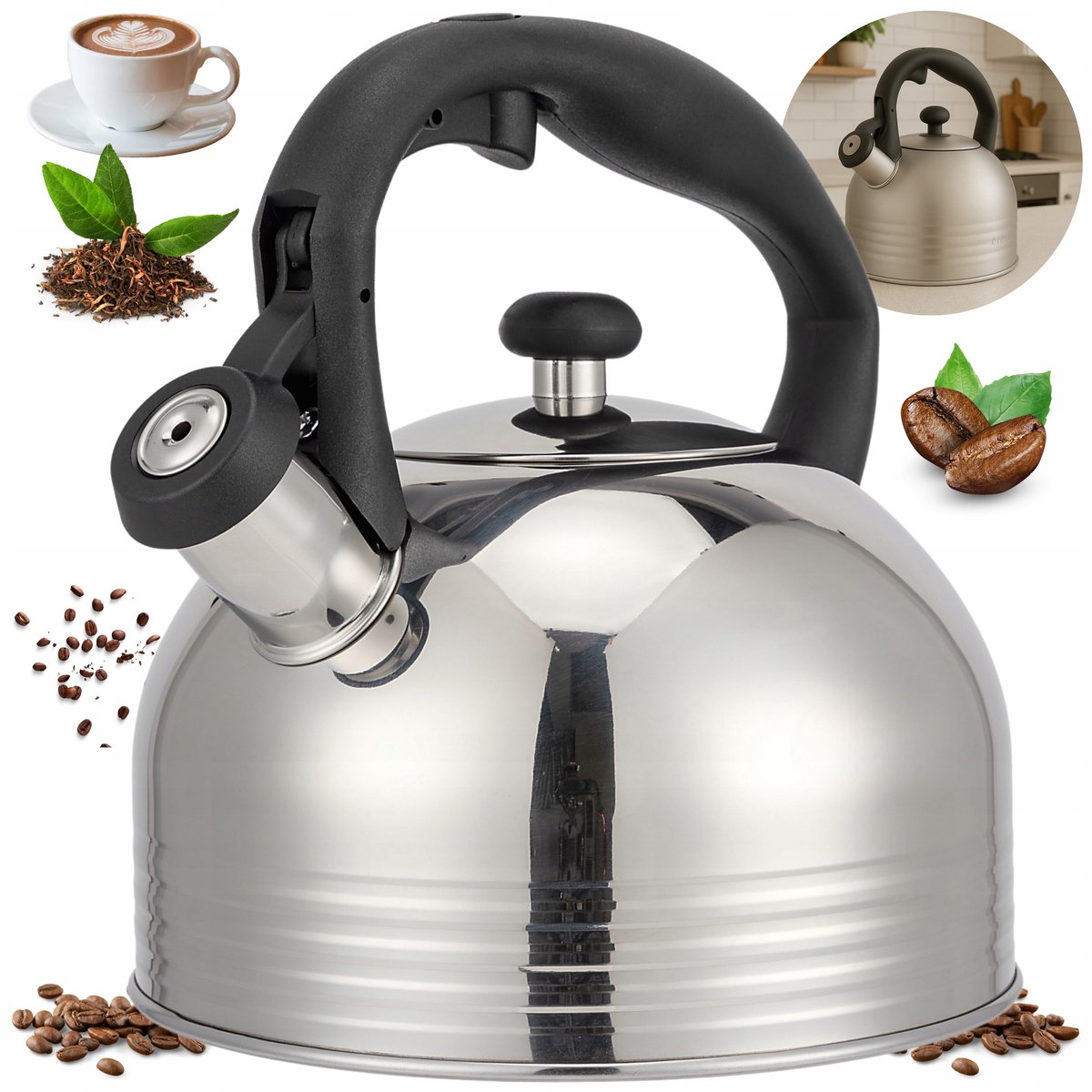 Stijlvolle RVS Waterkoker met Fluitje - Gas & Inductie - 2,5L