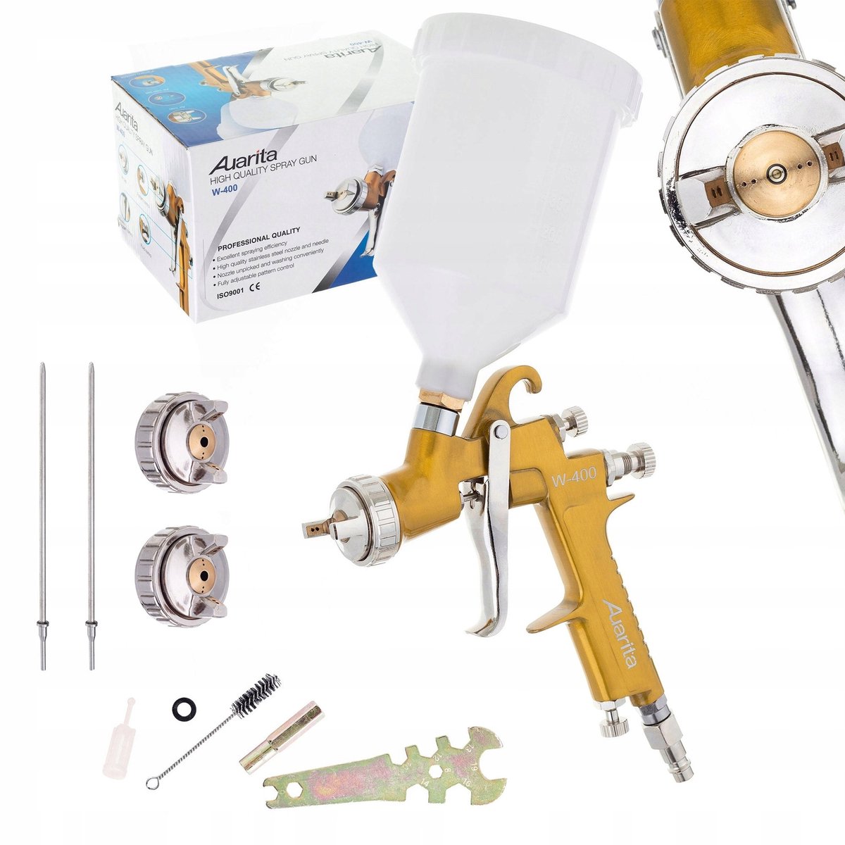 Auarita W-400 Verfspuitpistool met 3 Spuitkoppen (1,3, 1,7, 2,5 mm)