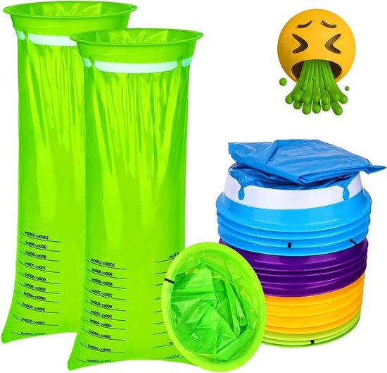 Spuugzakken met ring - 16 stuks, 1000 ml lekvrije zakjes voor onderweg, zwangerschapsmisselijkheid, auto, reizen.