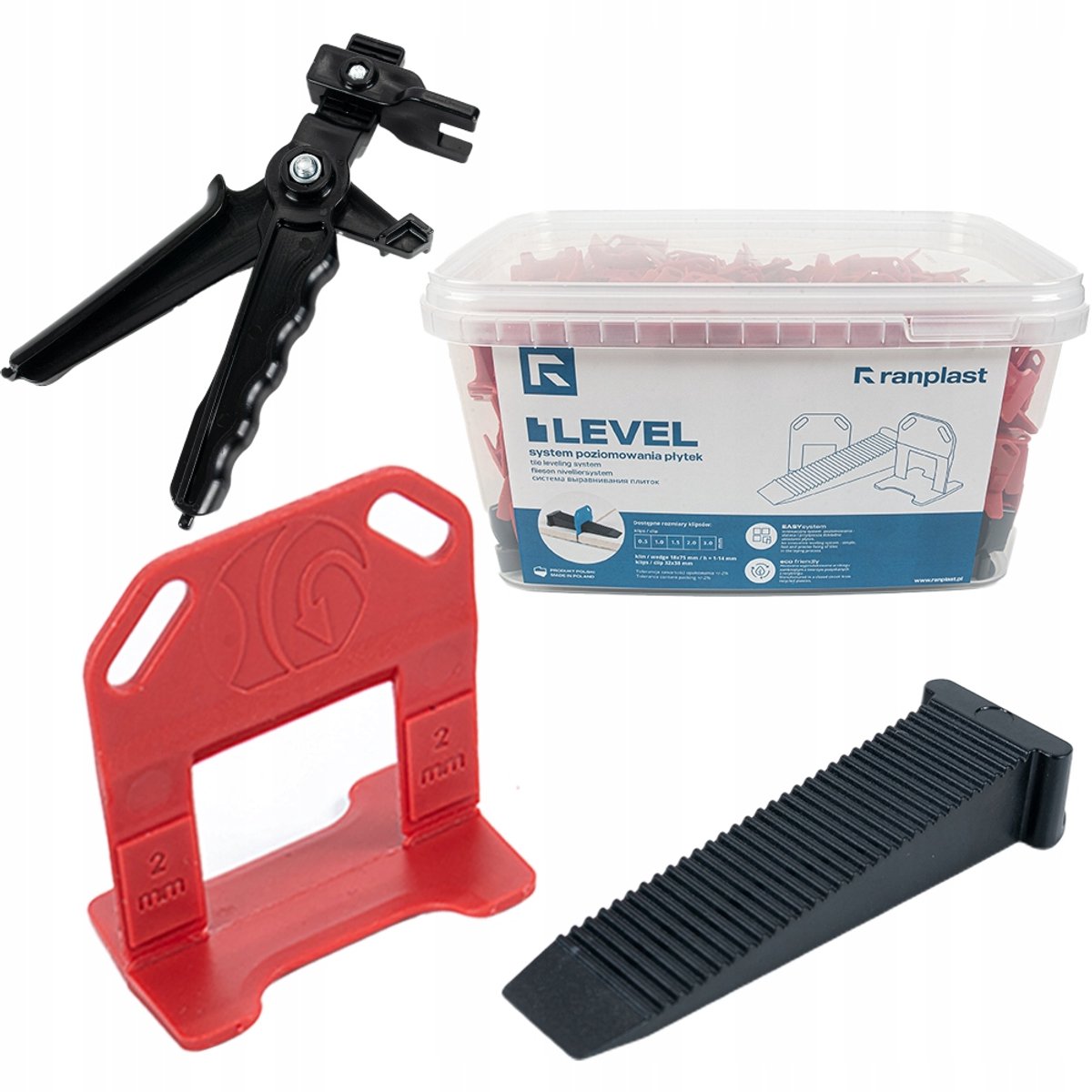 Ranplast Tegel Leveling Set 2mm: 500 Clips, 100 Wiggen, Tang