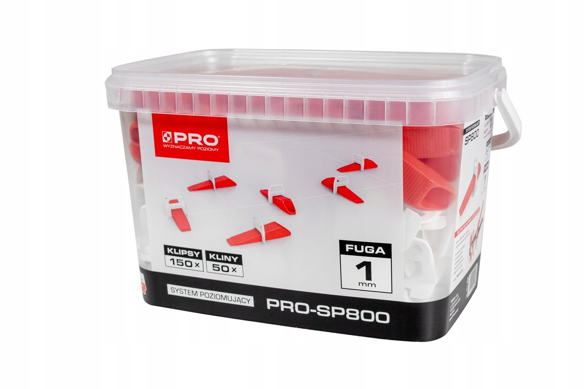 PRO-SP800 Tegelnivelleringssysteem: 150 clips, 50 wiggen, emmer van 5 liter