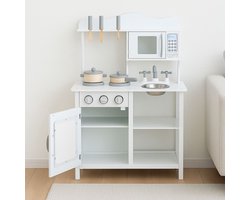 Maxx kidz - Houten Speelgoed Keuken - Complete Speelkeuken - Wit Keukentje - Stevige Kinderkeuken met Accessoires - Speelgoedkeuken met Pannetjes en Bestek