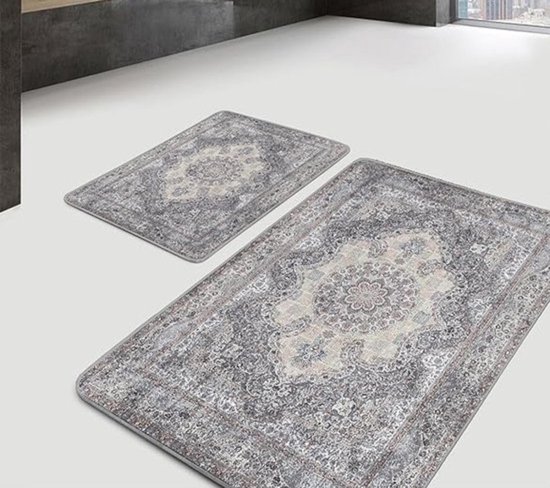 De Groen Home Badmat antislip 2 stuk set - 60x100 & 50x60 - VINTAGE Collectie - Antislip Douchemat - Wc mat - Zacht - Badkamermat voor badkamer