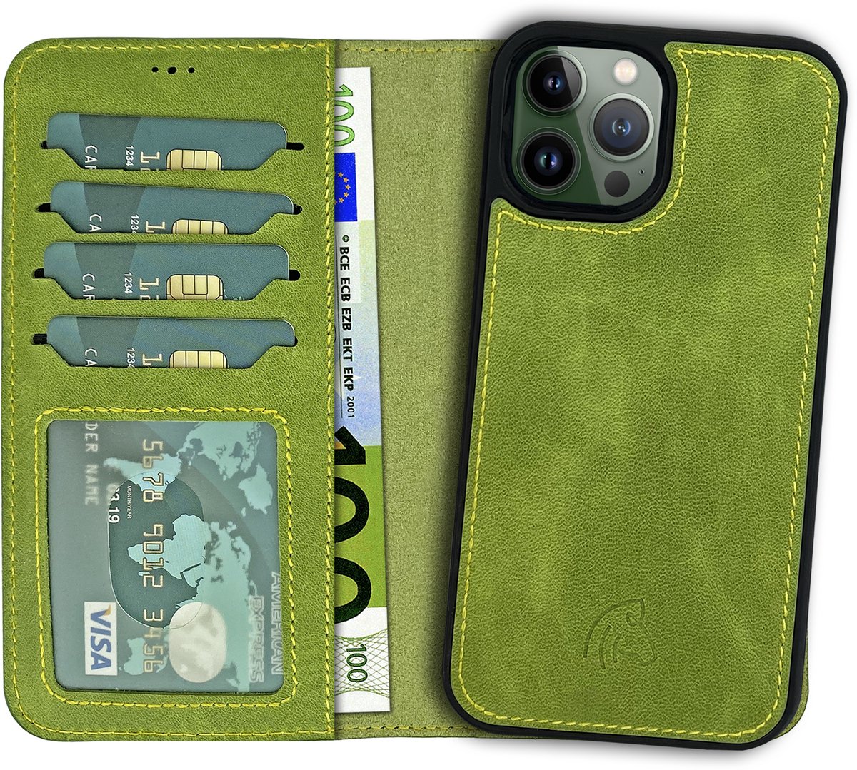 Pulledro iPhone 14 Pro lederen Uitneembare BookCase hoesje - Andalusian Green