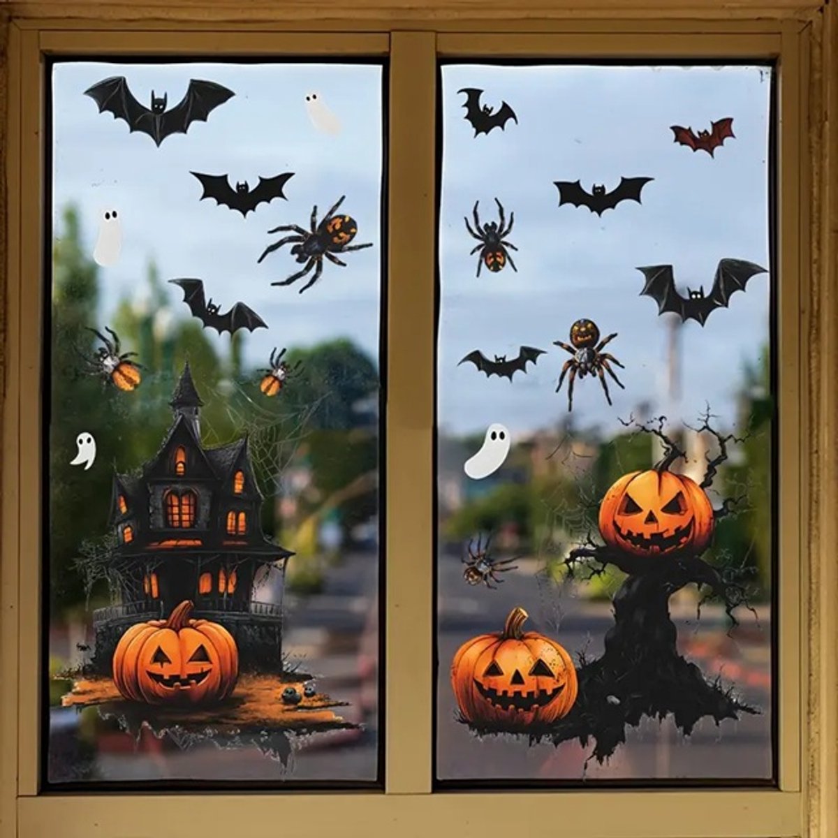 Raamstickers Halloween | Spoken, pompoen, spinnen en vleermuizen - halloween versiering - halloween decoratie feestdagen
