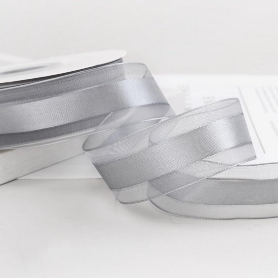 Foto: 45 meter 1 rol 2 54 cm transparant organza lint 2 54 cm 1 inch effen stoffen lint voor de kerstboom voor het maken van strikken in boeketten inpakken van kransen en als cadeau voor een bruiloft zilvergrijs 