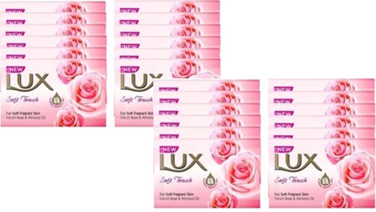 Lot De 6 Savons LUX Soft Touch à L'huile De Rose Et D'amande - 80 G + Porte-savon En Bambou