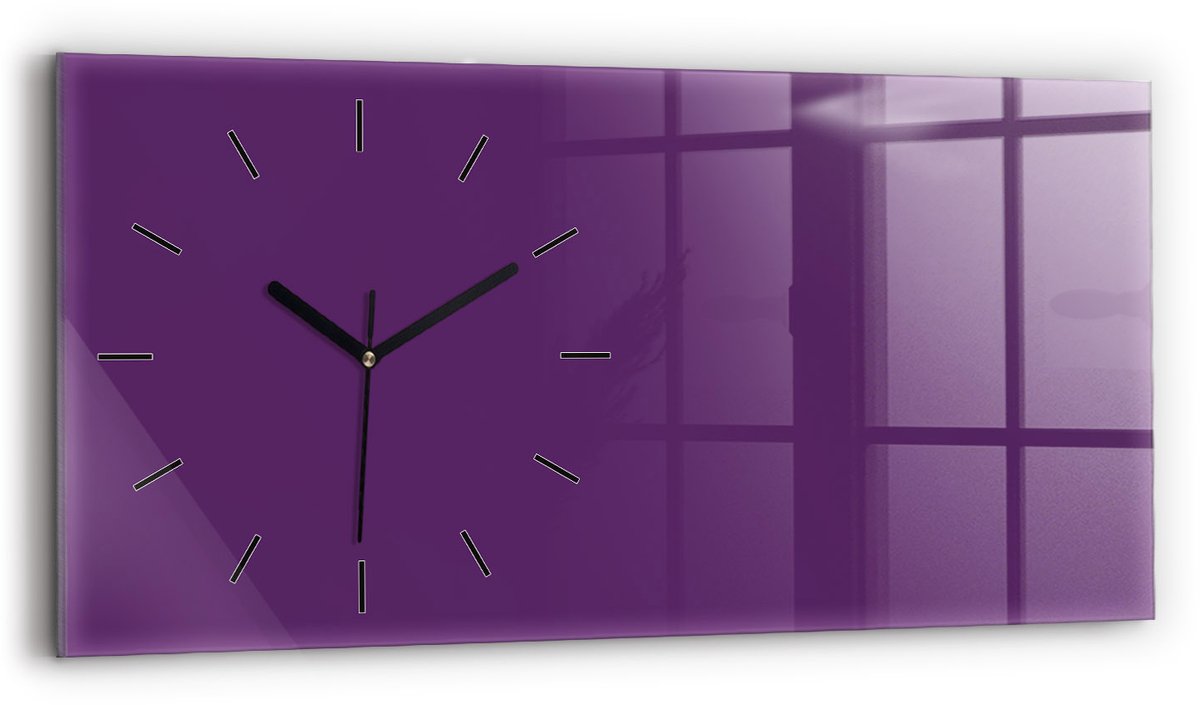 Wallfluent Wandklok - Paars Glazen Klok Rechthoekige - 60 cm x 30 cm - Paars Wandklok - Zwarte Handen - Wandklok Zonder Cijfers - Kinder Wandklok Glas - Rechthoekige Glas Klok - Industrieel Wandklok - Rechthoekige Glazen Wandklok