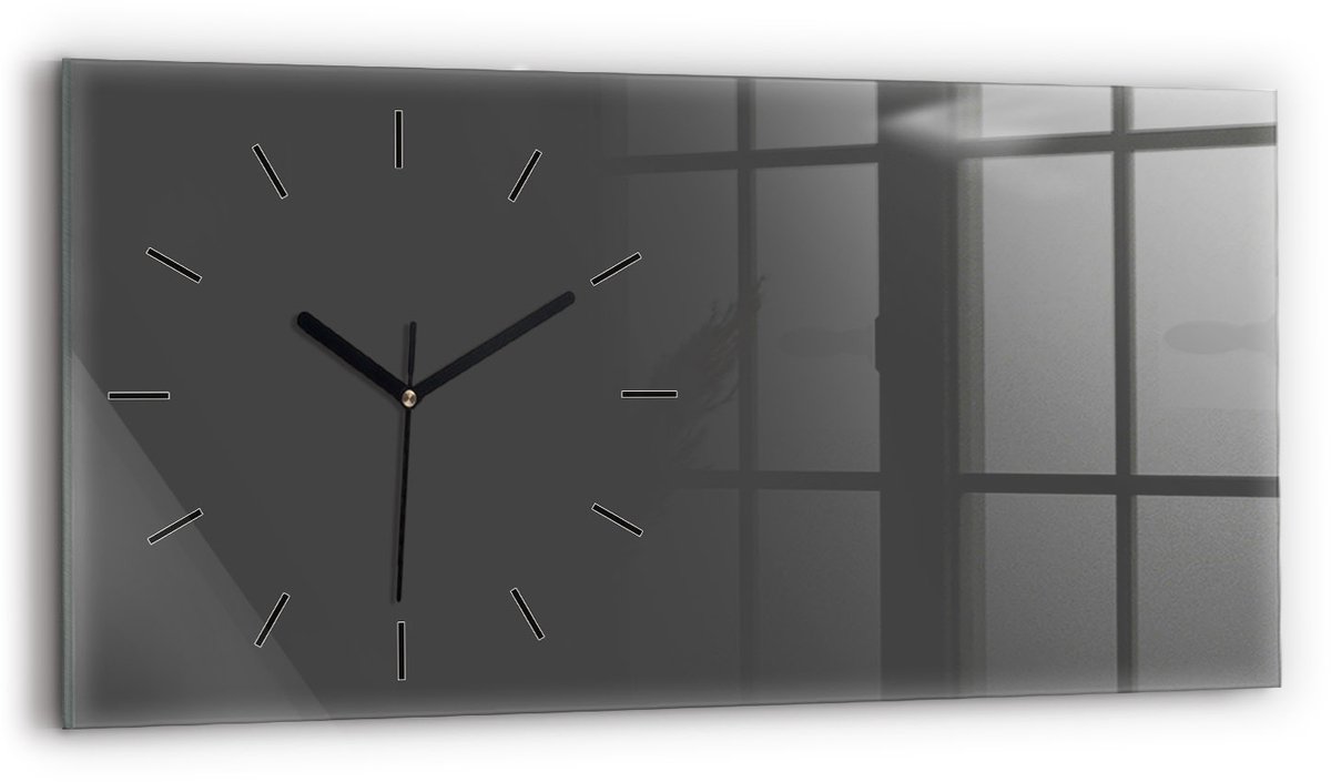 Wallfluent Wandklok - Grijs Rechthoekige Glazen Wandklok - 60 cm x 30 cm - Grijs Wandklok - Zwarte Handen - Wandklok Zonder Cijfers - Stille Wandklok Slaapkamer - Glazen Klok Rechthoekige - Minimalistisch Wandklok - Rechthoekige Glas Klok