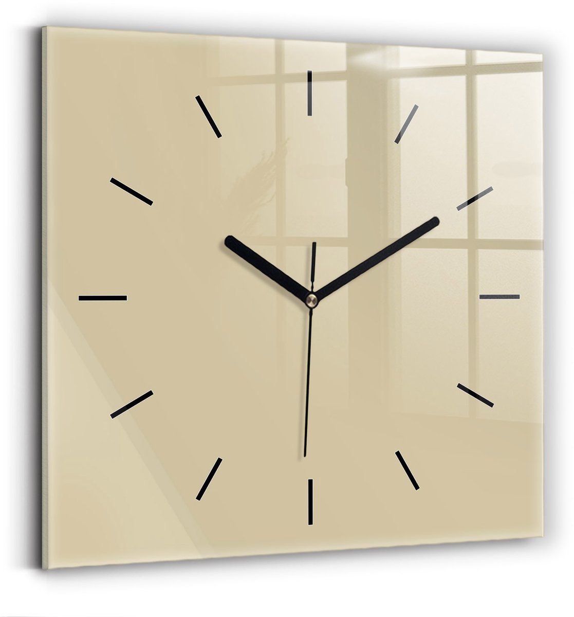 Wallfluent Wandklok - Beige Vierkante Glas Klok - 30 cm x 30 cm - Beige Wandklok - Zwarte Handen - Wandklok Zonder Cijfers - Wandklok voor in de Keuken - Vierkante Glazen Klok - Minimalistisch Wandklok - Vierkante Glazen Wandklok