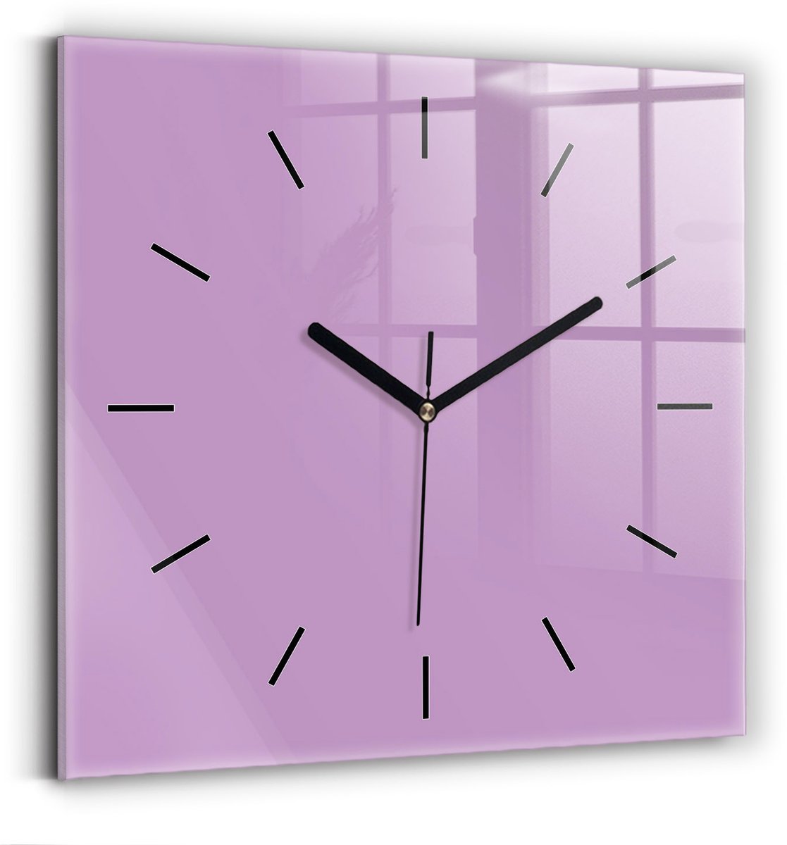 Wallfluent Wandklok - Lila Vierkante Glas Klok - 30 cm x 30 cm - Lila Wandklok - Zwarte Handen - Wandklok Zonder Cijfers - Stille Wandklok Slaapkamer - Vierkante Glazen Klok - Minimalistisch Wandklok - Vierkante Glazen Wandklok
