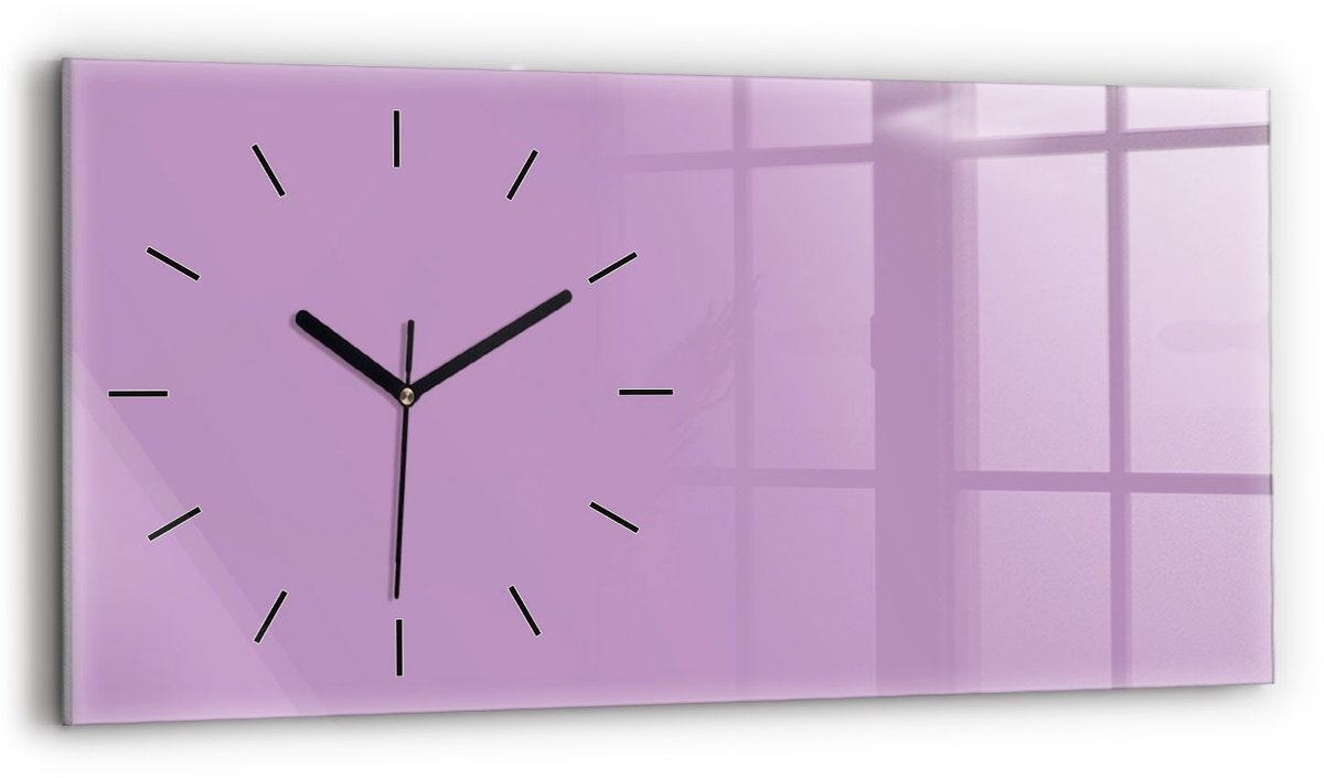 Wallfluent Wandklok - Lila Rechthoekige Glazen Wandklok - 60 cm x 30 cm - Lila Wandklok - Zwarte Handen - Wandklok Zonder Cijfers - Stille Wandklok Slaapkamer - Glazen Klok Rechthoekige - Minimalistisch Wandklok - Rechthoekige Glas Klok