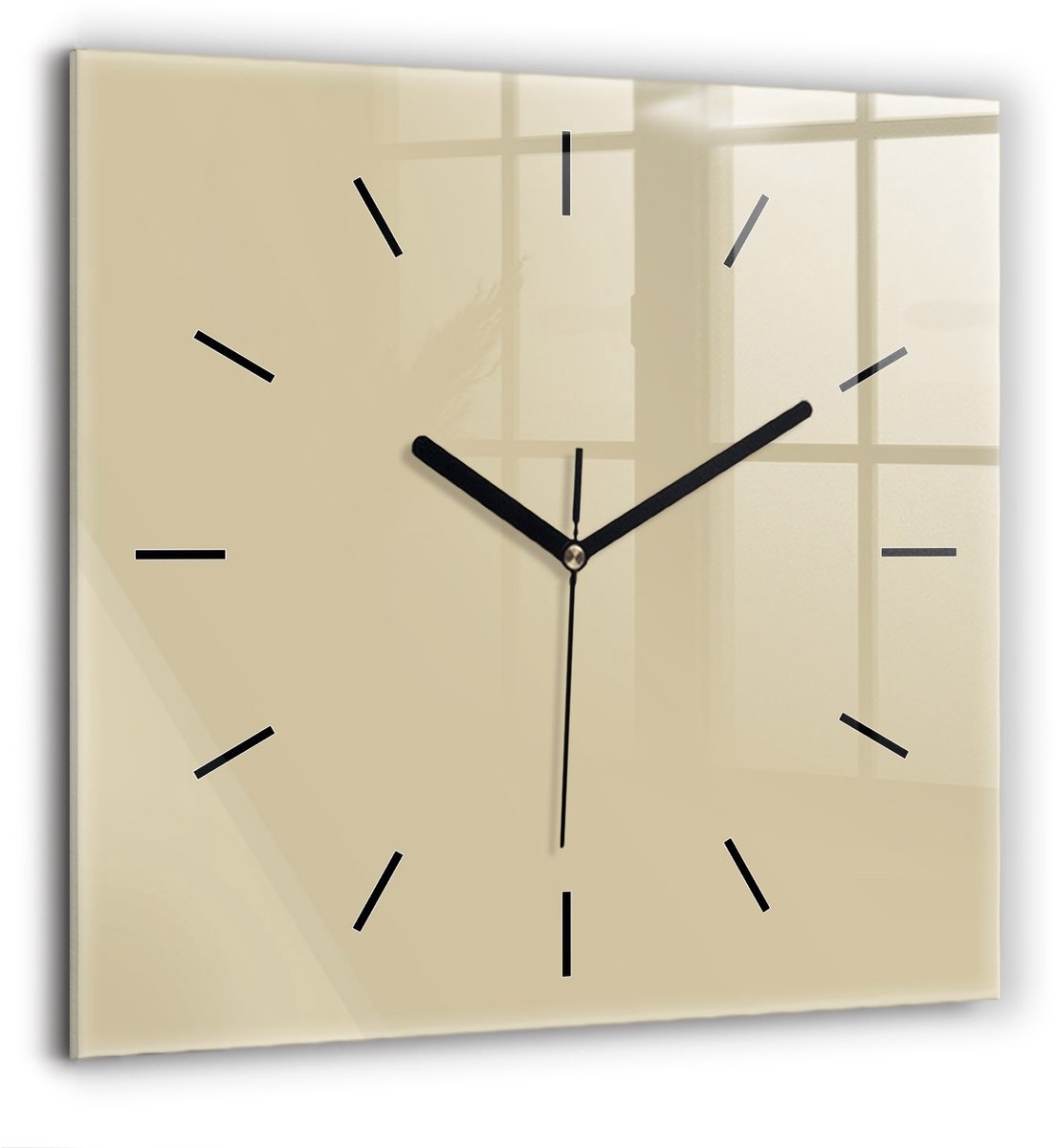 Wallfluent Wandklok - Beige Vierkante Glas Klok - 60 cm x 60 cm - Beige Wandklok - Zwarte Handen - Wandklok Zonder Cijfers - Wandklok voor in de Keuken - Vierkante Glazen Klok - Minimalistisch Wandklok - Vierkante Glazen Wandklok
