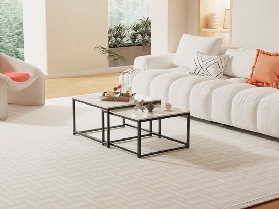 FATIVO Table Basse Salon Marbre 100×60×40cm - Design Scandinave Extérieur Intérieur - Pied Aluminium