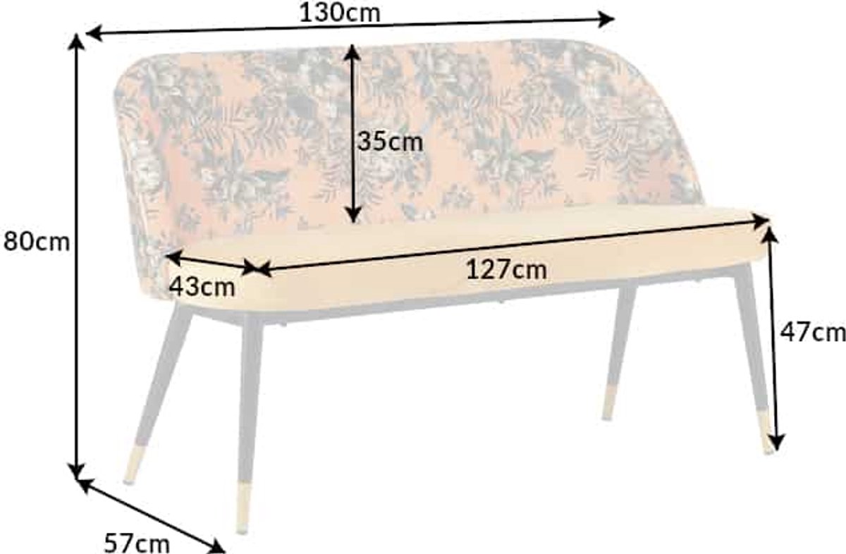 Design bank PRET-A-PORTER geel fluweel bloemmotief en gouden voetdoppen - 41705