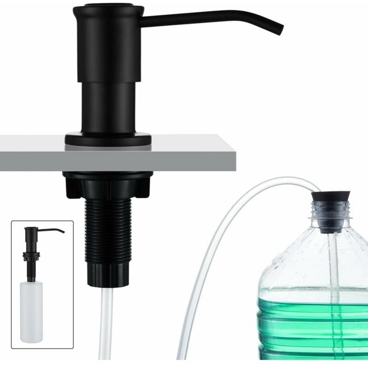 TOVBMUP Inbouw Zeepdispenser - Roestvrijstalen Zeepdispenser voor Spoelbak - 360° Draaibare Pomp met 500ml Fles en 1m Slang - Geschikt voor Gaten van 25-35mm en Werkbladdiktes tot 65mm - RVS en Kunststof