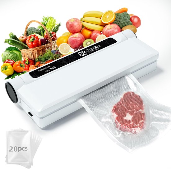 Foto: Vacu mmachine voor voedsel volledig automatische vacu mmachine voor thuis vacu mmachine voor kleine keukens vacu mverpakkingsmachine voor voedsel sterke zuigkracht natte en droge modus inclusief 20 vacu mzakken compact en lichtgewicht