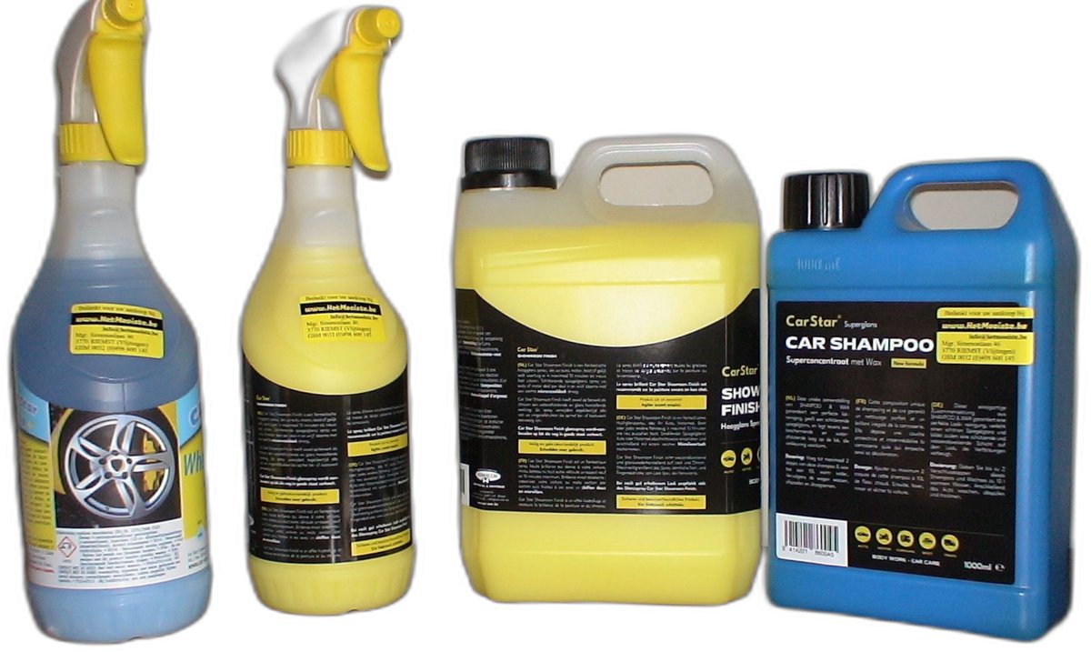 Car Star - Hoogglansspray - Showroom finish - 3 Liter - 1 liter shampoo + 750 ml wheelclean - opspuiten droog wrijven en een mooie hoogglans verschijnt.