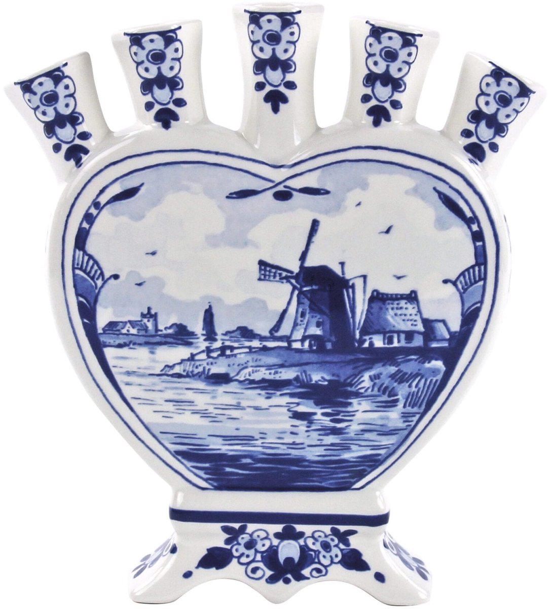Tulpenvaas Delfts blauw - 18 cm - Platte vaas - Molen - Souvenirs Holland - Royal Delft - Souvenir