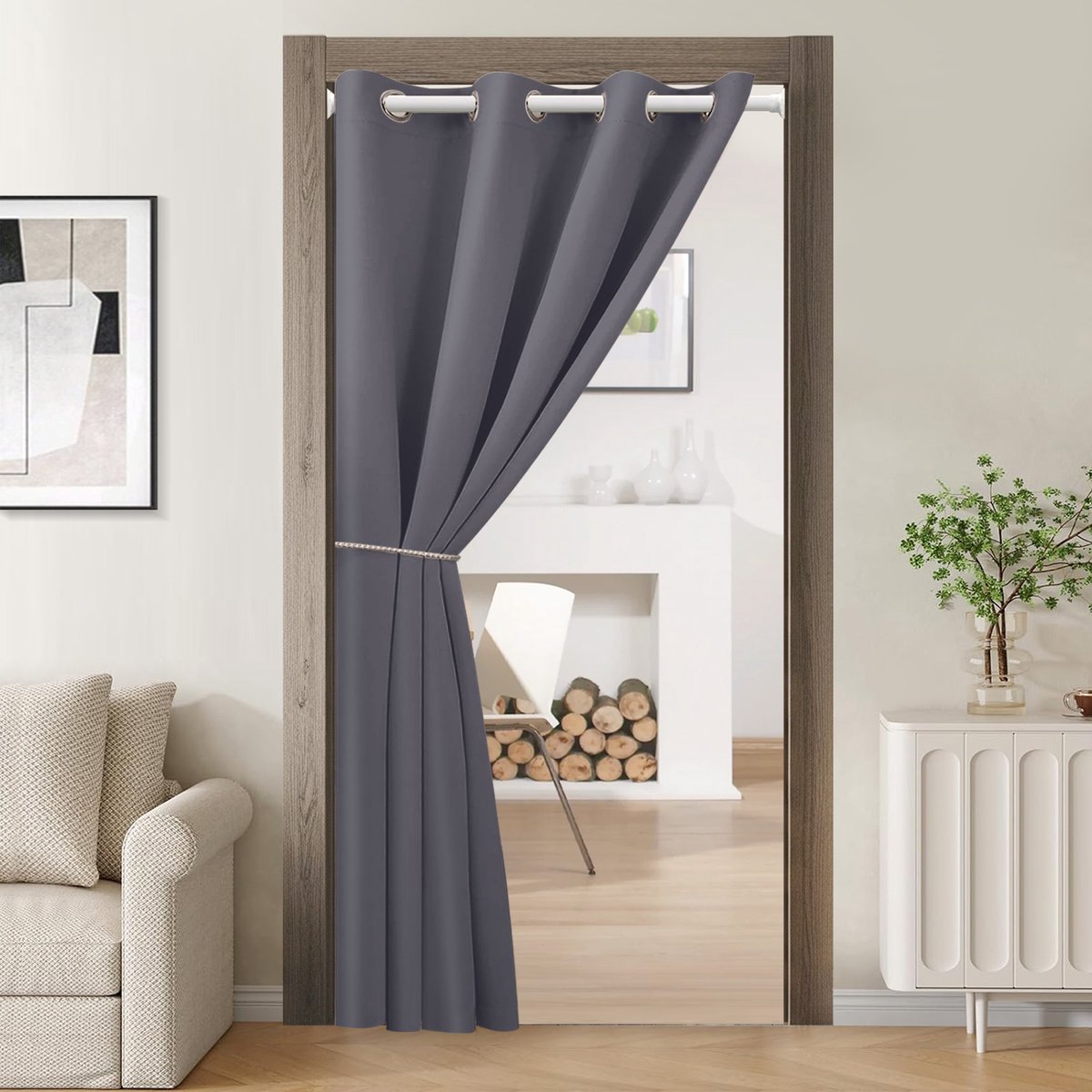 Qelus Panelen Verduisterend Gordijn - Verduisterend Deurgordijn met Ringen - Totale Privacy, Hittewerend & Geluiddicht -Voor Woonkamer & Slaapkamer - B86 x H203cm -1 stuk (Grijs)